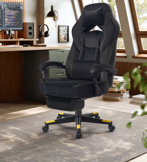 Rootz Black Gaming Chair - Ergonomic Office Seat - Adjustable Computer Chair - Velvet Finish - 72.4 x 69.7 x (118-128) cm
