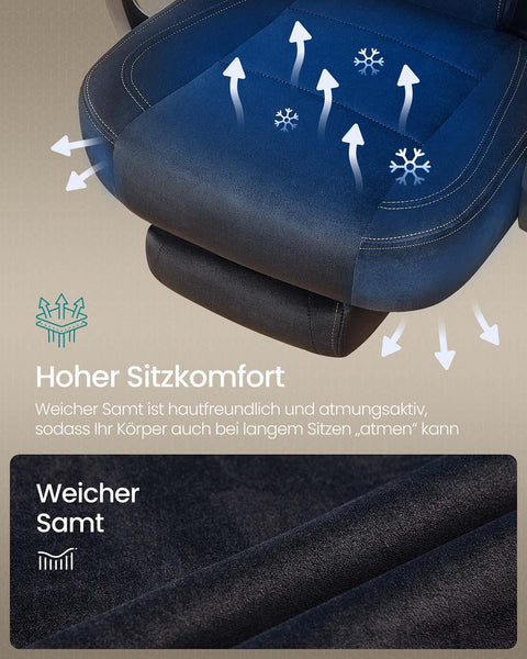 Rootz Black Gaming Chair - Ergonomic Office Seat - Adjustable Computer Chair - Velvet Finish - 72.4 x 69.7 x (118-128) cm