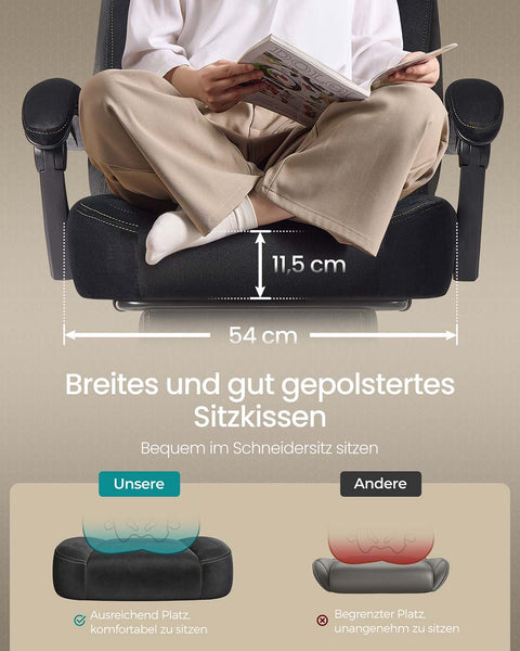 Rootz Black Gaming Chair - Ergonomic Office Seat - Adjustable Computer Chair - Velvet Finish - 72.4 x 69.7 x (118-128) cm