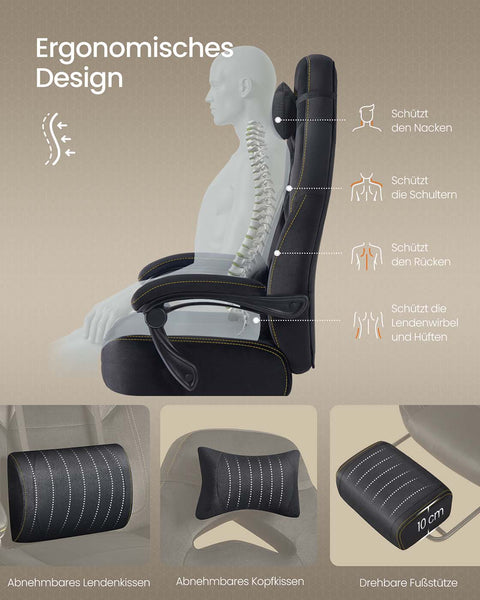 Rootz Black Gaming Chair - Ergonomic Office Seat - Adjustable Computer Chair - Velvet Finish - 72.4 x 69.7 x (118-128) cm