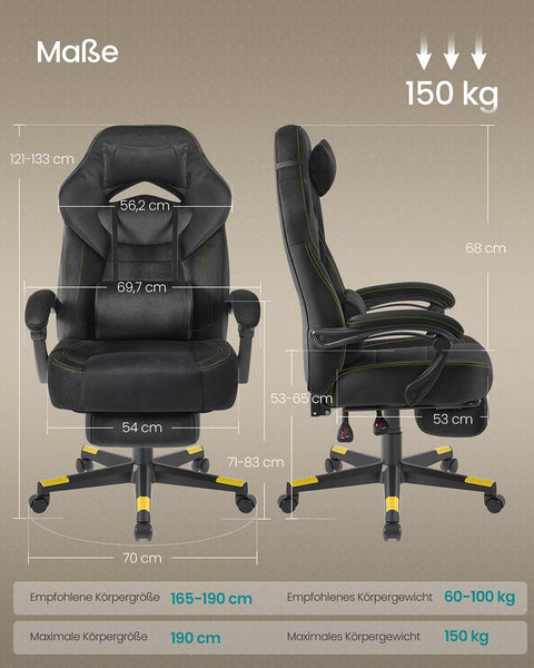 Rootz Black Gaming Chair - Ergonomic Office Seat - Adjustable Computer Chair - Velvet Finish - 72.4 x 69.7 x (118-128) cm