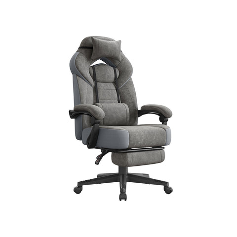 Rootz Grey Gaming Chair - Suede Leather - Adjustable Ergonomic Seating - Supports 150kg - 72.4cm x 69.7cm x (118-128)cm