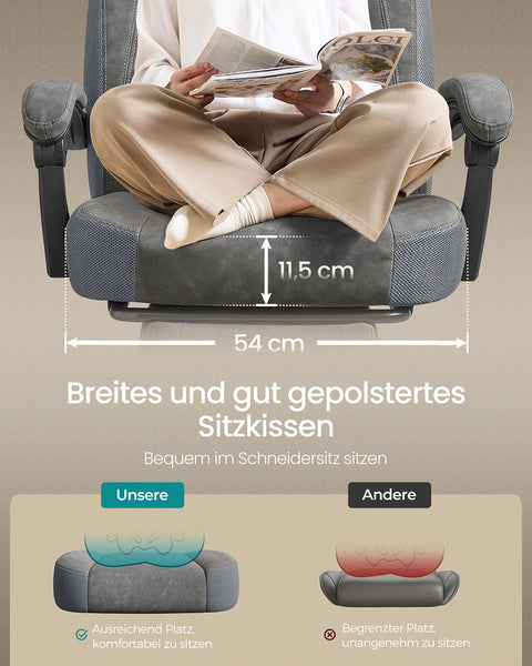 Rootz Grey Gaming Chair - Suede Leather - Adjustable Ergonomic Seating - Supports 150kg - 72.4cm x 69.7cm x (118-128)cm