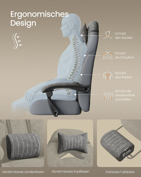 Rootz Grey Gaming Chair - Suede Leather - Adjustable Ergonomic Seating - Supports 150kg - 72.4cm x 69.7cm x (118-128)cm