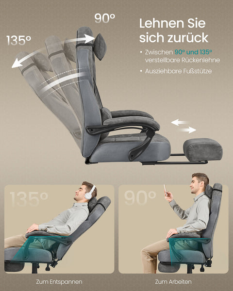 Rootz Grey Gaming Chair - Suede Leather - Adjustable Ergonomic Seating - Supports 150kg - 72.4cm x 69.7cm x (118-128)cm