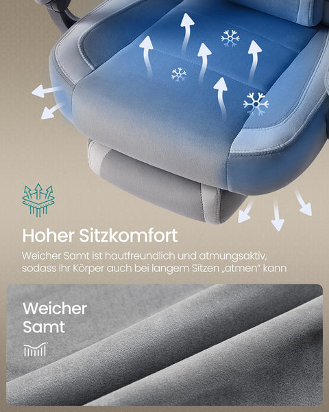 Rootz Gaming Chair - Ergonomic Office Chair - Recliner - Comfort Seating - Velvet Fabric - 72.4 x 69.7 x (118-128) cm