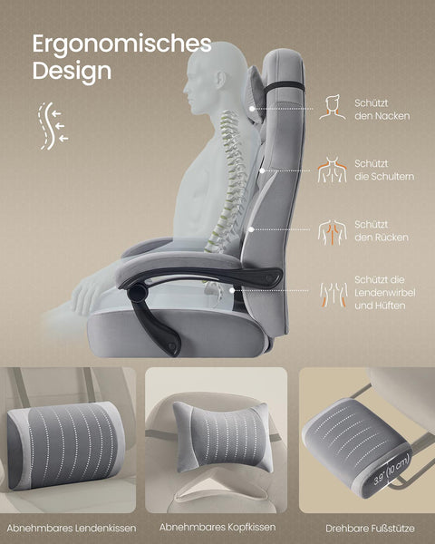 Rootz Gaming Chair - Ergonomic Office Chair - Recliner - Comfort Seating - Velvet Fabric - 72.4 x 69.7 x (118-128) cm