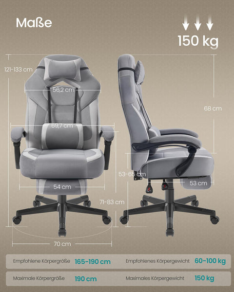 Rootz Gaming Chair - Ergonomic Office Chair - Recliner - Comfort Seating - Velvet Fabric - 72.4 x 69.7 x (118-128) cm