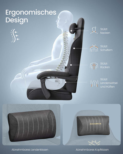 Rootz Ergonomic Gaming Chair - Office Seat - Spring Cushion - Enhanced Comfort - Black - 70 x 70 x (123.5-133) cm