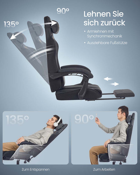 Rootz Ergonomic Gaming Chair - Office Seat - Spring Cushion - Enhanced Comfort - Black - 70 x 70 x (123.5-133) cm