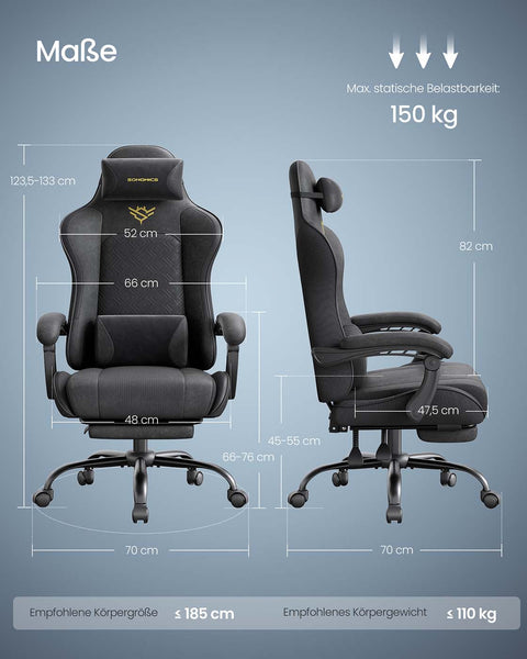 Rootz Ergonomic Gaming Chair - Office Seat - Spring Cushion - Enhanced Comfort - Black - 70 x 70 x (123.5-133) cm