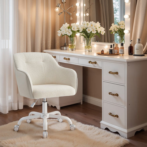 Rootz Swivel Office Chair - Desk Chair - Ergonomic Seat - Comfort Foam - 64x64x(83-93)cm - white Sherpa Fabric