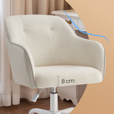 Rootz Swivel Office Chair - Desk Chair - Ergonomic Seat - Comfort Foam - 64x64x(83-93)cm - white Sherpa Fabric
