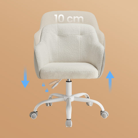 Rootz Swivel Office Chair - Desk Chair - Ergonomic Seat - Comfort Foam - 64x64x(83-93)cm - white Sherpa Fabric