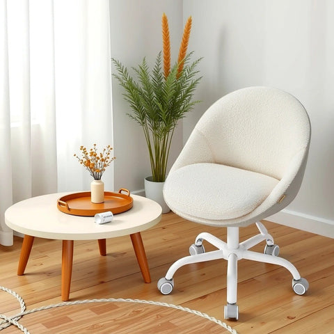 Rootz Home Office Chair - Make-up Chair - Desk Chair - Ergonomic Support - 60x60x(80-90)cm - Fleece & Steel Frame