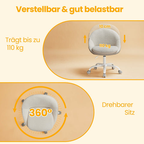 Rootz Home Office Chair - Make-up Chair - Desk Chair - Ergonomic Support - 60x60x(80-90)cm - Fleece & Steel Frame