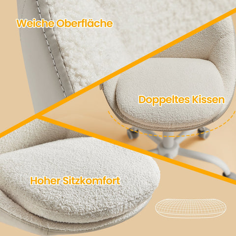 Rootz Home Office Chair - Make-up Chair - Desk Chair - Ergonomic Support - 60x60x(80-90)cm - Fleece & Steel Frame