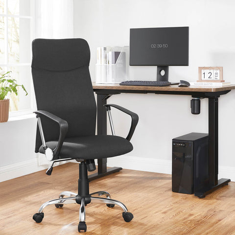 Rootz Ergonomic Office Chair - Desk Chair - Task Chair - Height Adjustable - Comfortable Seat - Rocking Function - Black - Steel Frame - Foam Padding - Polyester - Nylon Wheels - 63cm x 63cm x (110-120)cm
