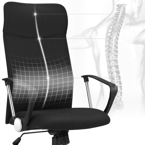 Rootz Ergonomic Office Chair - Desk Chair - Task Chair - Height Adjustable - Comfortable Seat - Rocking Function - Black - Steel Frame - Foam Padding - Polyester - Nylon Wheels - 63cm x 63cm x (110-120)cm