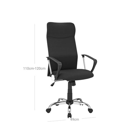 Rootz Ergonomic Office Chair - Desk Chair - Task Chair - Height Adjustable - Comfortable Seat - Rocking Function - Black - Steel Frame - Foam Padding - Polyester - Nylon Wheels - 63cm x 63cm x (110-120)cm