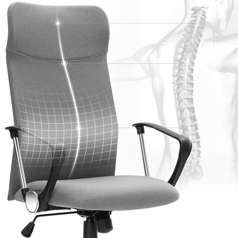 Rootz Ergonomic Office Chair - Desk Chair - Computer Chair - Height Adjustable - Comfortable Seat - Rocking Function - Gray - Steel Frame - Foam Padding - Polyester - Nylon Wheels - 63cm x 63cm x (110-120)cm