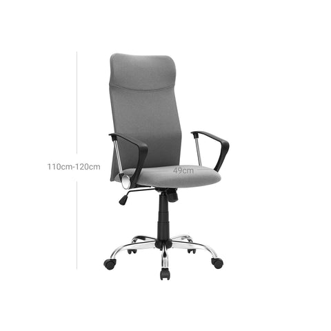 Rootz Ergonomic Office Chair - Desk Chair - Computer Chair - Height Adjustable - Comfortable Seat - Rocking Function - Gray - Steel Frame - Foam Padding - Polyester - Nylon Wheels - 63cm x 63cm x (110-120)cm