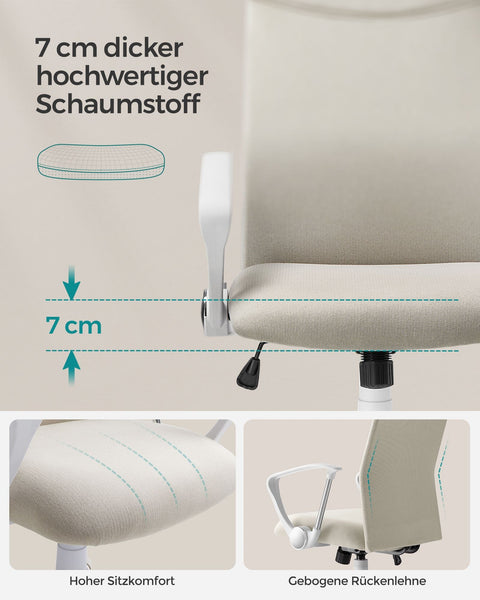 Rootz Cappuccino Beige Office Chair - Steel Frame - Foam Padding - Adjustable Height - 64cm x 64cm x (110-120)cm - Ergonomic Design