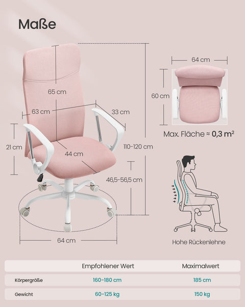 Rootz Office Chair - Desk Chair - Cushioned Seat - Supports up to 120 kg - 64cm x 64cm x 110-120cm