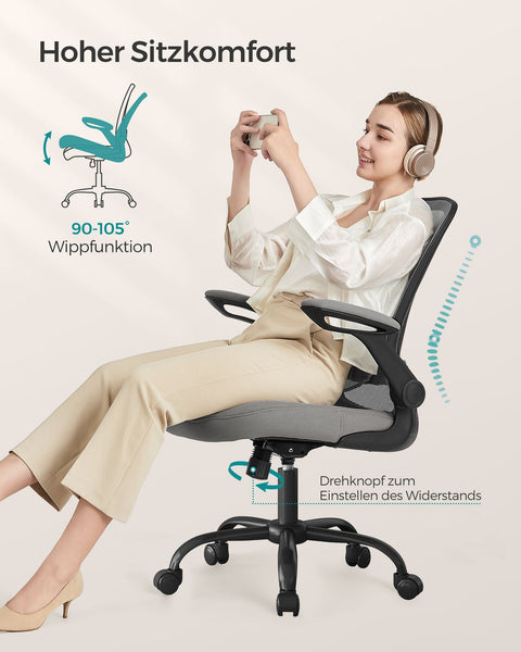 Rootz Ergonomic Dove Gray Office Chair - Swivel Chair - Adjustable Desk Chair - Plastic, Foam, Nylon, Steel - Lumbar Support - Breathable Material - 64cm x 64cm x (99-107)cm