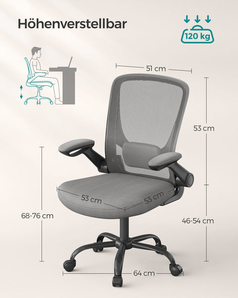 Rootz Ergonomic Dove Gray Office Chair - Swivel Chair - Adjustable Desk Chair - Plastic, Foam, Nylon, Steel - Lumbar Support - Breathable Material - 64cm x 64cm x (99-107)cm