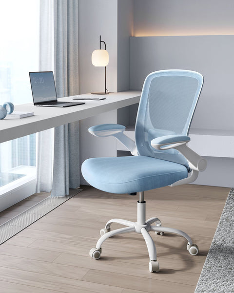 Rootz Mist Blue Ergonomic Office Chair - Desk Chair - Swivel Chair - Plastic Foam Nylon Steel - Adjustable Height - Lumbar Support - Breathable Material - 64cm x 64cm x (99-107)cm