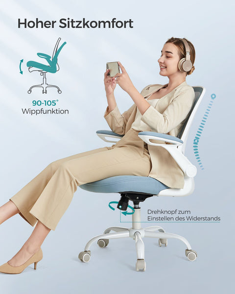 Rootz Mist Blue Ergonomic Office Chair - Desk Chair - Swivel Chair - Plastic Foam Nylon Steel - Adjustable Height - Lumbar Support - Breathable Material - 64cm x 64cm x (99-107)cm