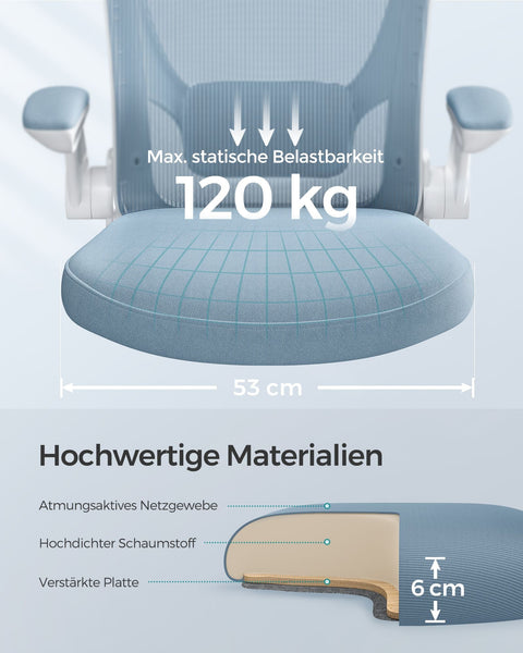 Rootz Mist Blue Ergonomic Office Chair - Desk Chair - Swivel Chair - Plastic Foam Nylon Steel - Adjustable Height - Lumbar Support - Breathable Material - 64cm x 64cm x (99-107)cm