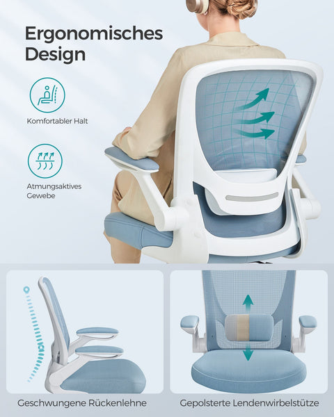 Rootz Mist Blue Ergonomic Office Chair - Desk Chair - Swivel Chair - Plastic Foam Nylon Steel - Adjustable Height - Lumbar Support - Breathable Material - 64cm x 64cm x (99-107)cm