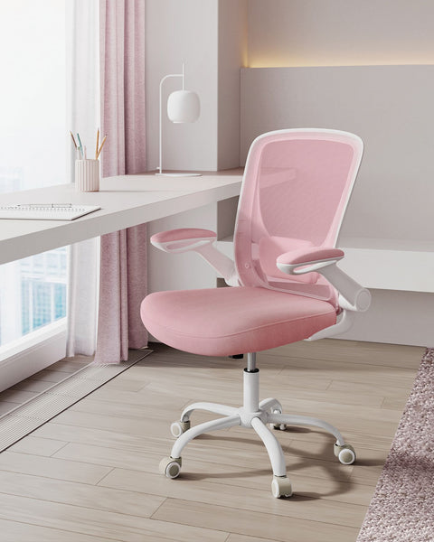 Rootz Pastel Pink Ergonomic Office Chair - Swivel Chair - Adjustable Desk Chair - Plastic, Foam, Nylon, Steel - 64cm x 64cm x (99-107)cm - 46-54cm Seat Height - 120kg Weight Capacity