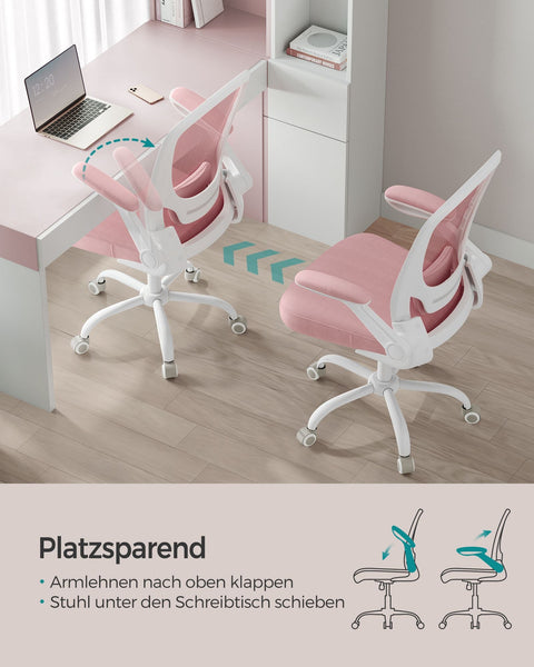 Rootz Pastel Pink Ergonomic Office Chair - Swivel Chair - Adjustable Desk Chair - Plastic, Foam, Nylon, Steel - 64cm x 64cm x (99-107)cm - 46-54cm Seat Height - 120kg Weight Capacity