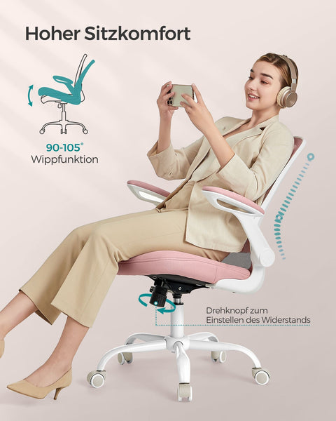 Rootz Pastel Pink Ergonomic Office Chair - Swivel Chair - Adjustable Desk Chair - Plastic, Foam, Nylon, Steel - 64cm x 64cm x (99-107)cm - 46-54cm Seat Height - 120kg Weight Capacity