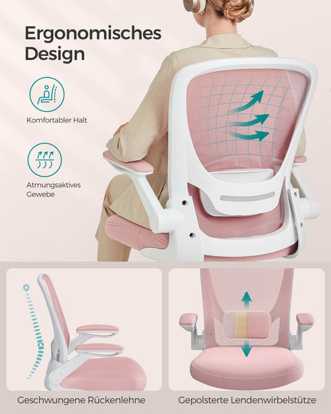 Rootz Pastel Pink Ergonomic Office Chair - Swivel Chair - Adjustable Desk Chair - Plastic, Foam, Nylon, Steel - 64cm x 64cm x (99-107)cm - 46-54cm Seat Height - 120kg Weight Capacity