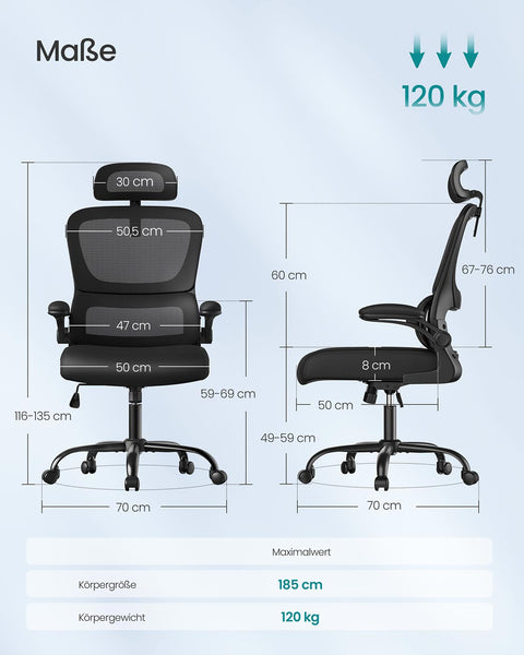 Rootz Black Swivel Chair - Office Chair - Rotating Seat - Ergonomic Comfort - 64cm x 71.5cm x (116-135)cm