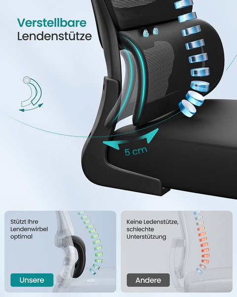 Rootz Black Swivel Chair - Office Chair - Rotating Seat - Ergonomic Comfort - 64cm x 71.5cm x (116-135)cm