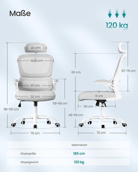Rootz Grey Swivel Chair - Rotating Seat - Steel Frame - Comfort Foam - 64 x 71.5 x (116-135) cm