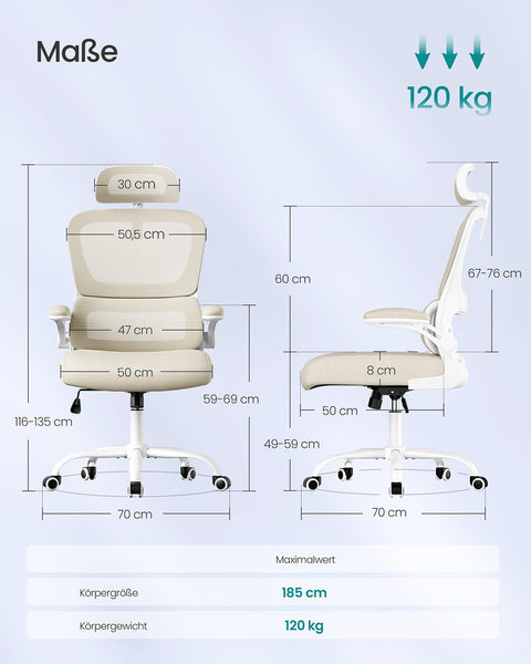 Rootz Brown Swivel Chair - Rotating Seat - Comfortable Office Seating - Steel Frame - 64cm x 71.5cm x (116-135)cm
