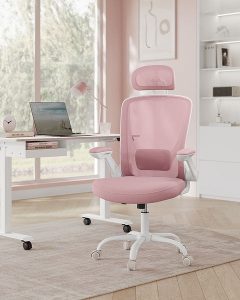 Rootz Ergonomic Office Chair - Rocking Chair - Swivel Chair - Pastel Pink - Foam Padding - 64cm x 64cm x (115-130cm) - Plastic, Nylon, Steel