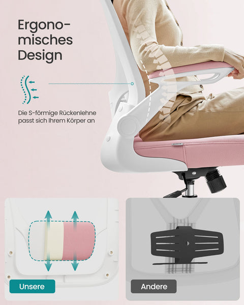 Rootz Ergonomic Office Chair - Rocking Chair - Swivel Chair - Pastel Pink - Foam Padding - 64cm x 64cm x (115-130cm) - Plastic, Nylon, Steel