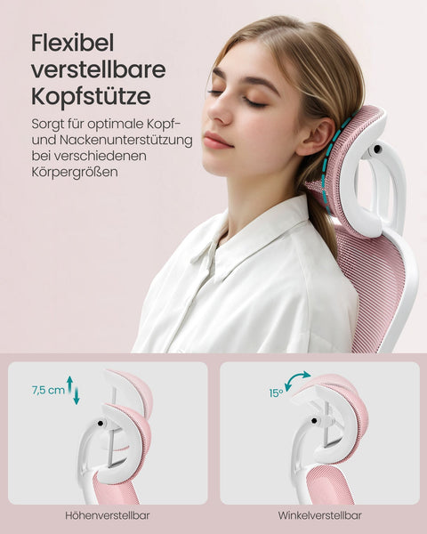 Rootz Ergonomic Office Chair - Rocking Chair - Swivel Chair - Pastel Pink - Foam Padding - 64cm x 64cm x (115-130cm) - Plastic, Nylon, Steel