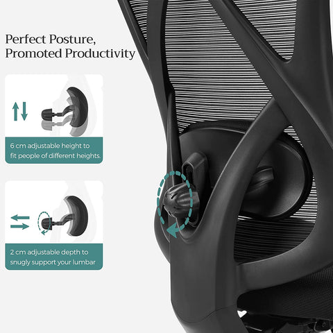 Rootz Ergonomic Black Office Chair - Swivel Chair - Adjustable Desk Chair - Foam Padded - Steel Frame - 68cm x 66cm x (114-123.5)cm - Polyester Fabric - 45-54.5cm Seat Height - 150kg Capacity