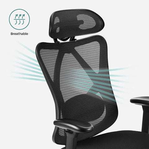 Rootz Ergonomic Black Office Chair - Swivel Chair - Adjustable Desk Chair - Foam Padded - Steel Frame - 68cm x 66cm x (114-123.5)cm - Polyester Fabric - 45-54.5cm Seat Height - 150kg Capacity