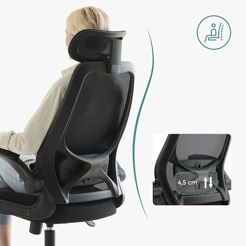 Rootz Ergonomic Office Chair - Black Desk Chair - Swivel Chair - Steel Frame - Nylon Wheels - Polyester Upholstery - Foam Padding - 64cm x 62cm x (117-127)cm - Adjustable Seat Height - Comfortable Armrests - Supportive Backrest