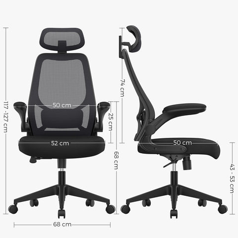 Rootz Ergonomic Office Chair - Black Desk Chair - Swivel Chair - Steel Frame - Nylon Wheels - Polyester Upholstery - Foam Padding - 64cm x 62cm x (117-127)cm - Adjustable Seat Height - Comfortable Armrests - Supportive Backrest