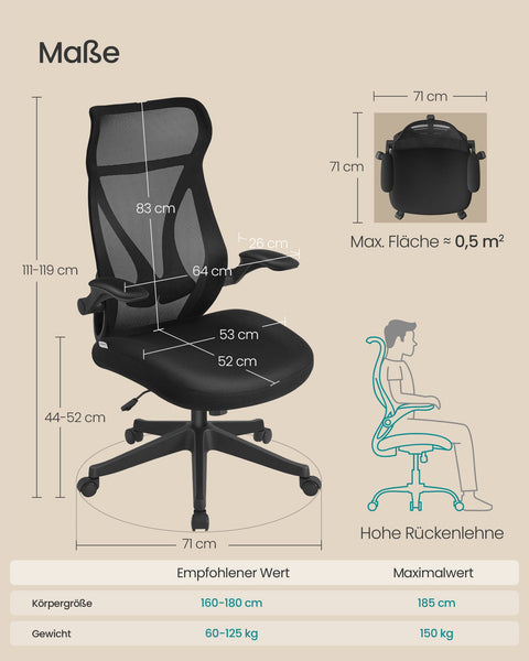 Rootz Office Chair - Swivel Chair - Desk Chair - Ergonomic Support - 60cm x 55cm x 85cm